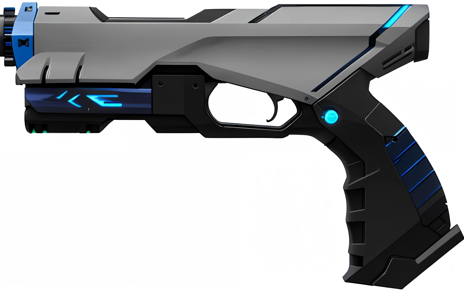 Close-up of a gun with blue stripes, gauss rifle, laser rifles, concept image, futuristic weapon shotgun, futuristic assault rifle, laser rifles, futuristic gun, pulse rifle, sci - fi weapon, reaver drone, futuristic pistol, laser wip, concept piece, top - side view, futuristic weapon, laser rifles, concept-art, concept-art