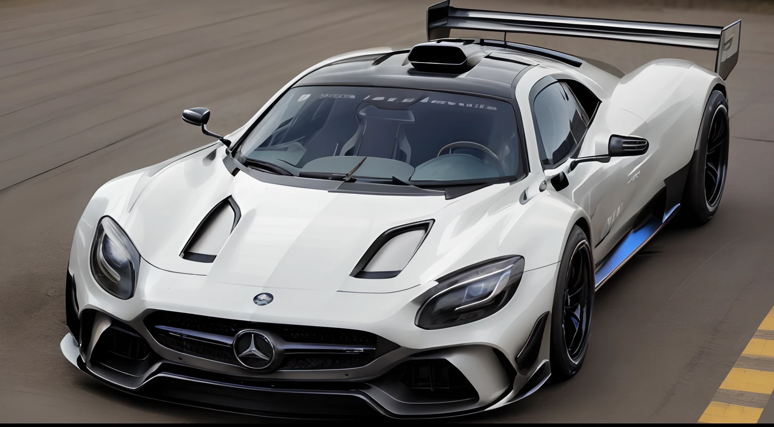 ((MERCEDES AMG HYPERCAR ONE ))、in detail、Pre-designed aero parts、realisticlying、Deep Rim、Wide tires、car park、