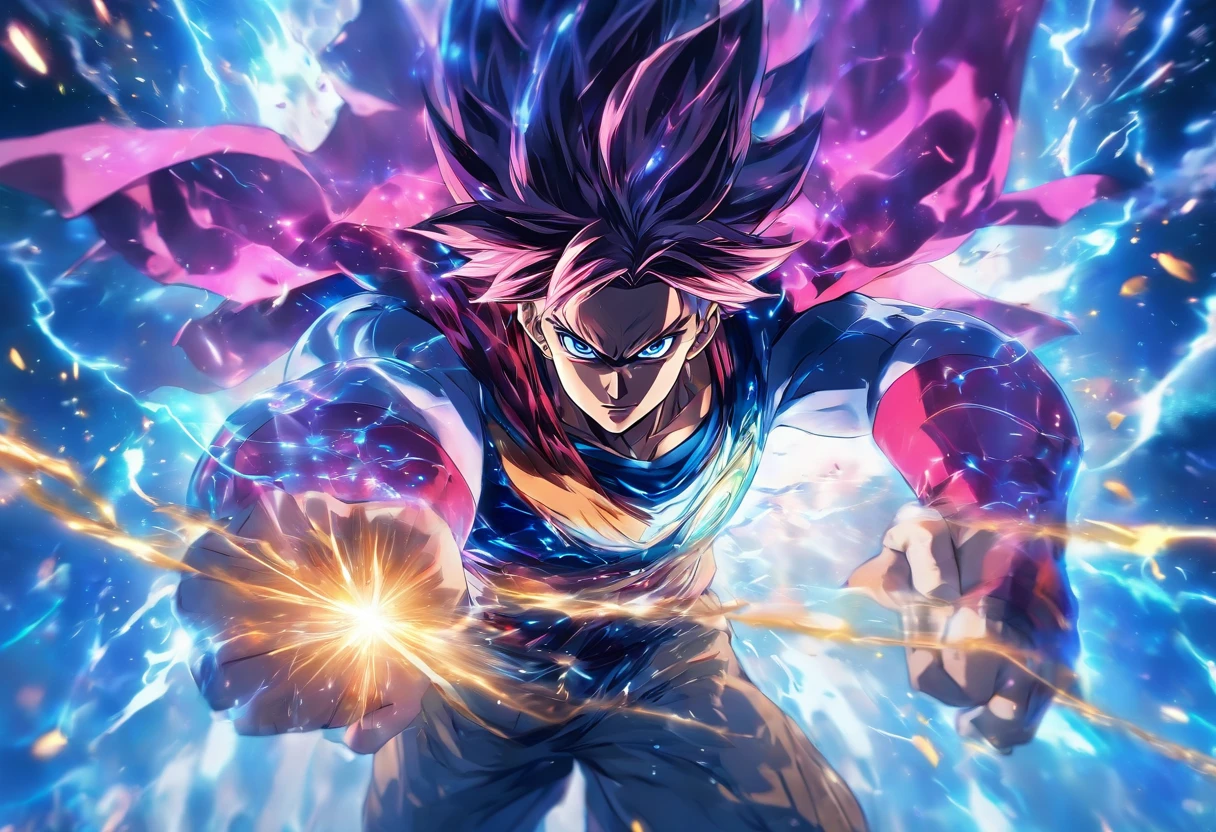 Epic anime starring a man with teleportation powers, (Epic animation style), with amazing visual effects, (fundo futurista), breathtaking effects, (chumbo masculino,superpower:teletransporte,forward animation,extraordinary fx,futuristic backdrop)