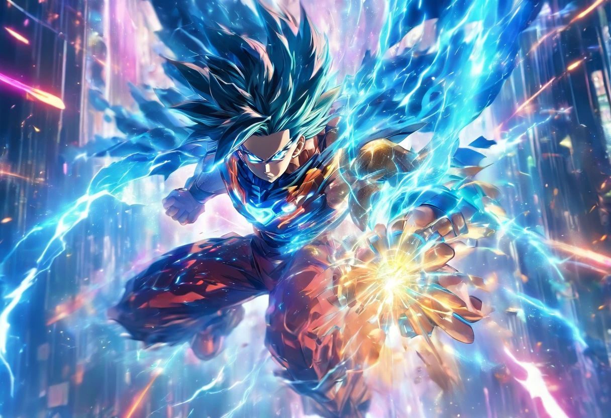 Epic anime starring a man with teleportation powers, (Epic animation style), with amazing visual effects, (fundo futurista), breathtaking effects, (chumbo masculino,superpower:teletransporte,forward animation,extraordinary fx,futuristic backdrop)