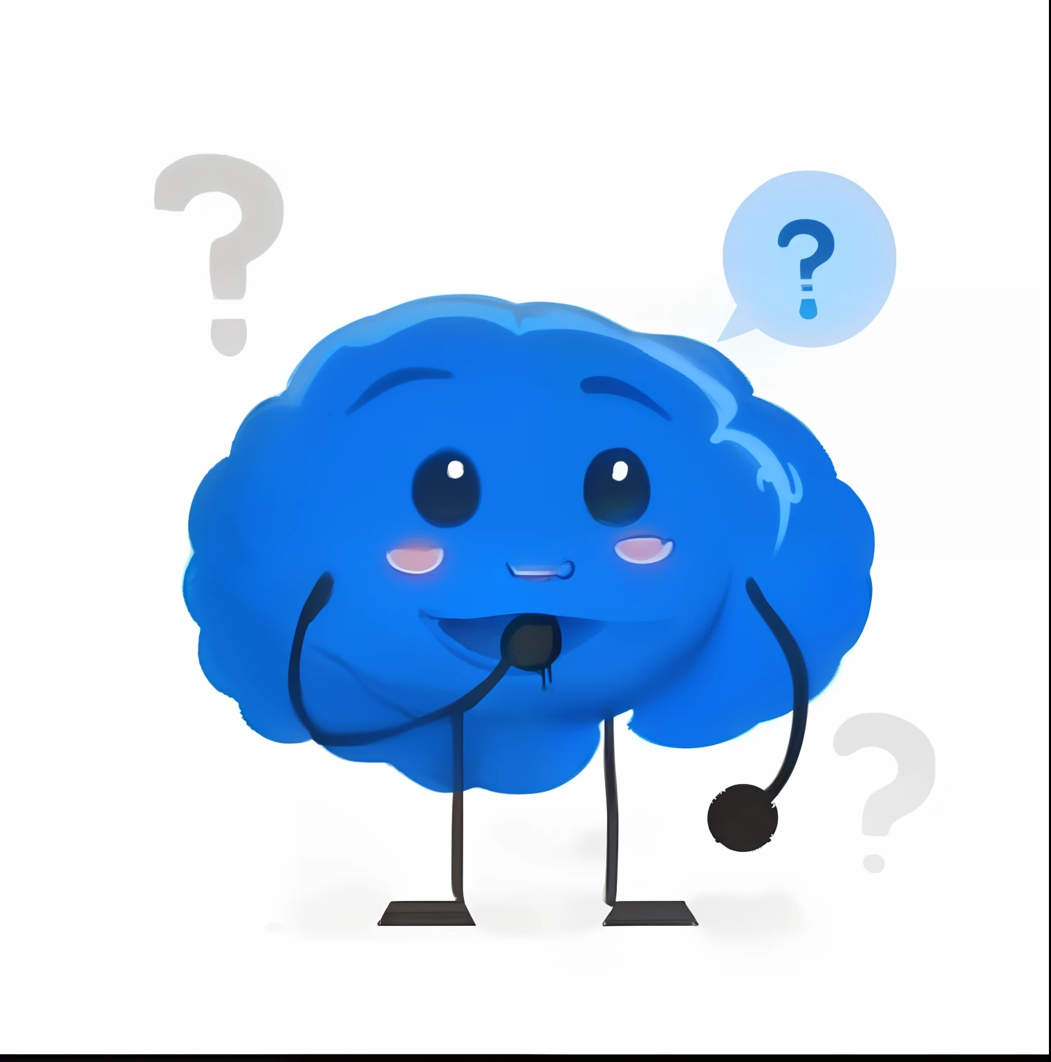 cartoon brain with question mark on face and a question mark on head, blue brain, mind character, Brains, ๐๐๐โบ๐๐๐, puzzled expression, divertido, atencioso ), ๐ as ๐ as ๐ค as ๐ฝ as ๐ณ, thoughtful expression, Postagem no Reddit, confuso, com um fundo azul, do you want to know