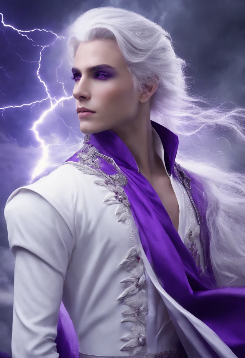 Zenistu, purple and white clothes, purple and white Lightning, white hair, purple eyes,