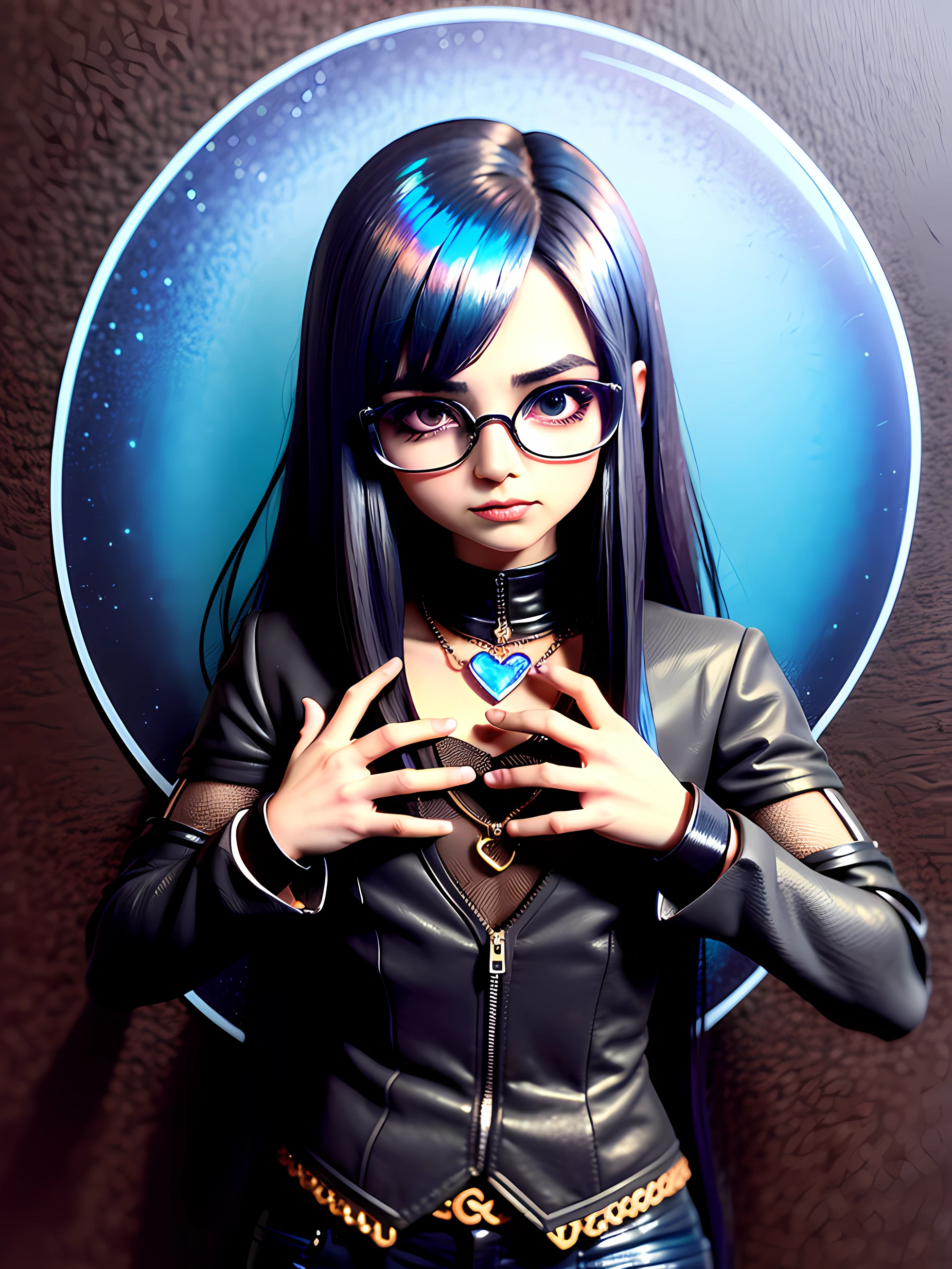 Retrato de um homem, com traje de metaleiro, usando roupa de rock, gothic style, (altamente detalhado: 1.2), Olhos hiperdetalhados e (use of sophisticated high-tech glasses with holographic display:1.2)
