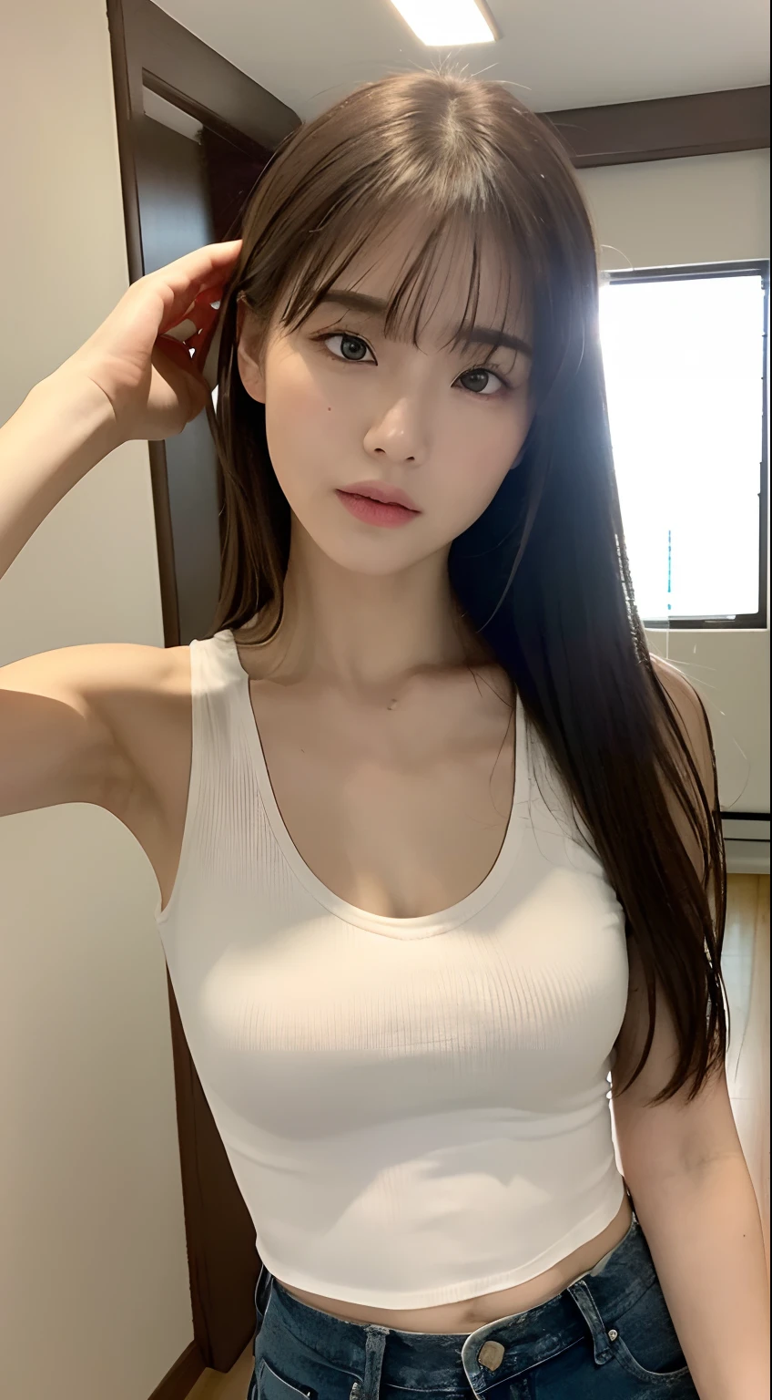 (Yoga room: 1.3), sports bra, Yoga Pants, no panty, (s whole body: 1.0), Yoga moves, Long hair , (realism: 1.4), (Best Quality: 1.0), (super resolution: 1.0), 8K, Raw-Photo, (Masterpiece: 0.2), A highly detailed, 1 Girl, pale-skin, Detailed skins, Looking at the viewer,  Expressionless, yoga poses, white