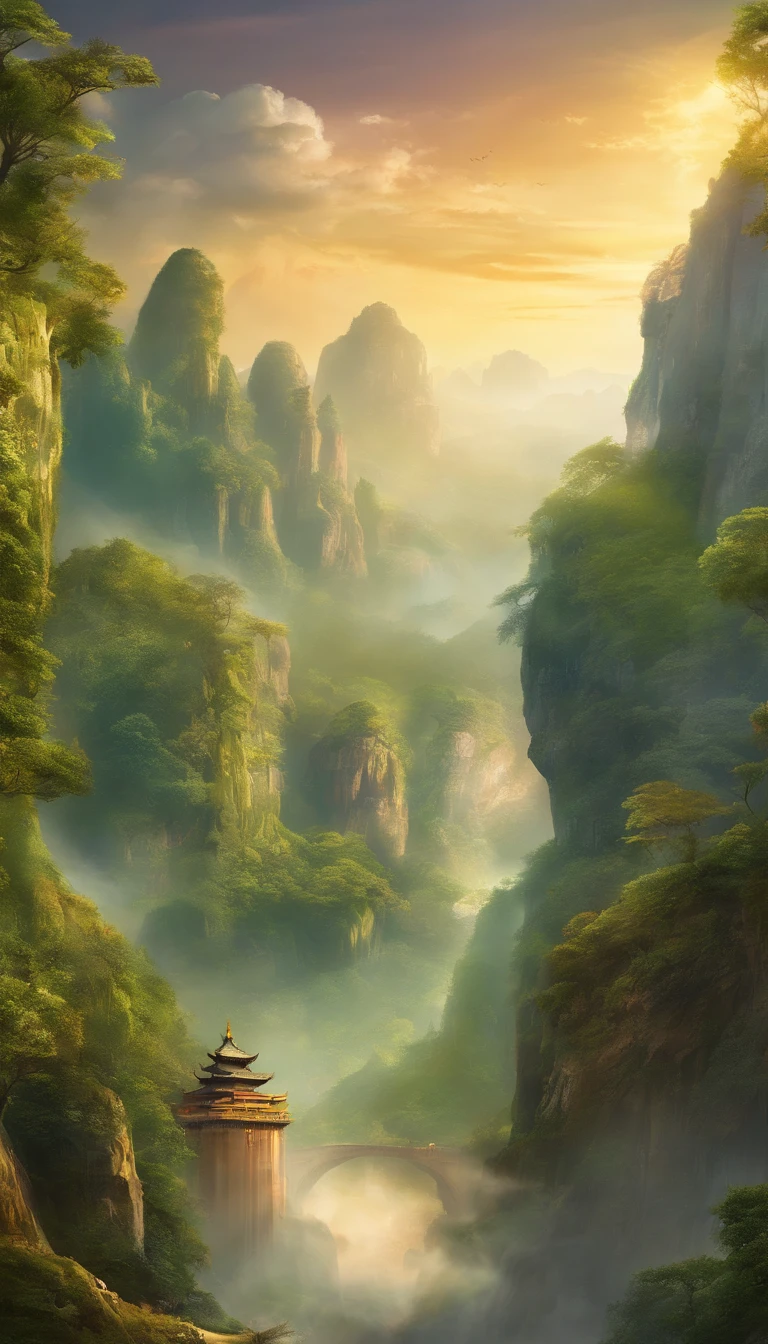 A giant, Realistic depiction of Leshan Buddha, Blend seamlessly with nature, surrealism, Ultra-detailed, Photorealistic:1.37, 3D rendering, Cinematic lighting, Divine light, Ultra-high definition, Masterpiece:1.2, Textured skin, Best quality, high resolution