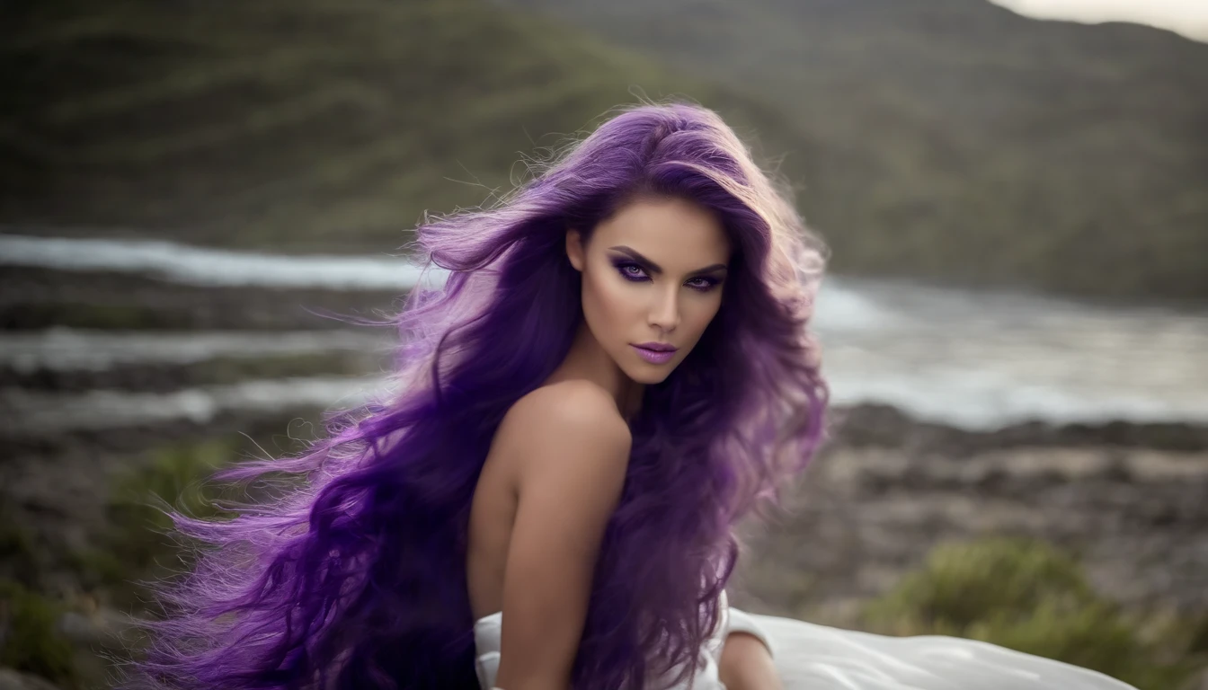 Zenistu, roupas roxas e brancas, Purple and White Lightning, cabelos brancos, Purple eyes,