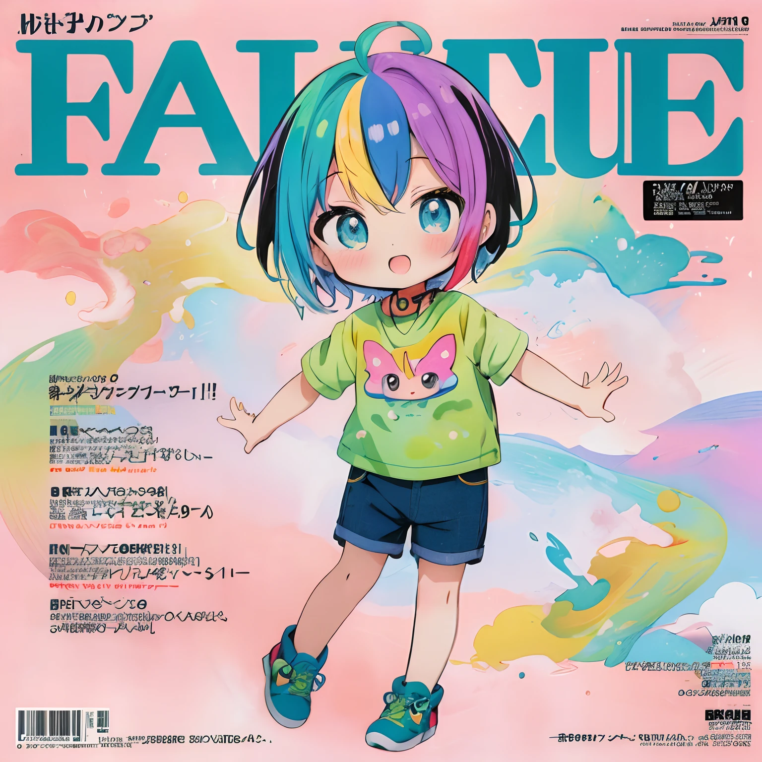 Close up of a magazine cover with cartoon characters, Anime magazine covers, Falby, manga cover style, full color manga visual style, magazine, flat anime style, anime cover, Colorful! Character Design, Future!!, art cover, fairycore, Magazine Art Cover Illustration, Cute art style, 2 d anime style, magazine illustration