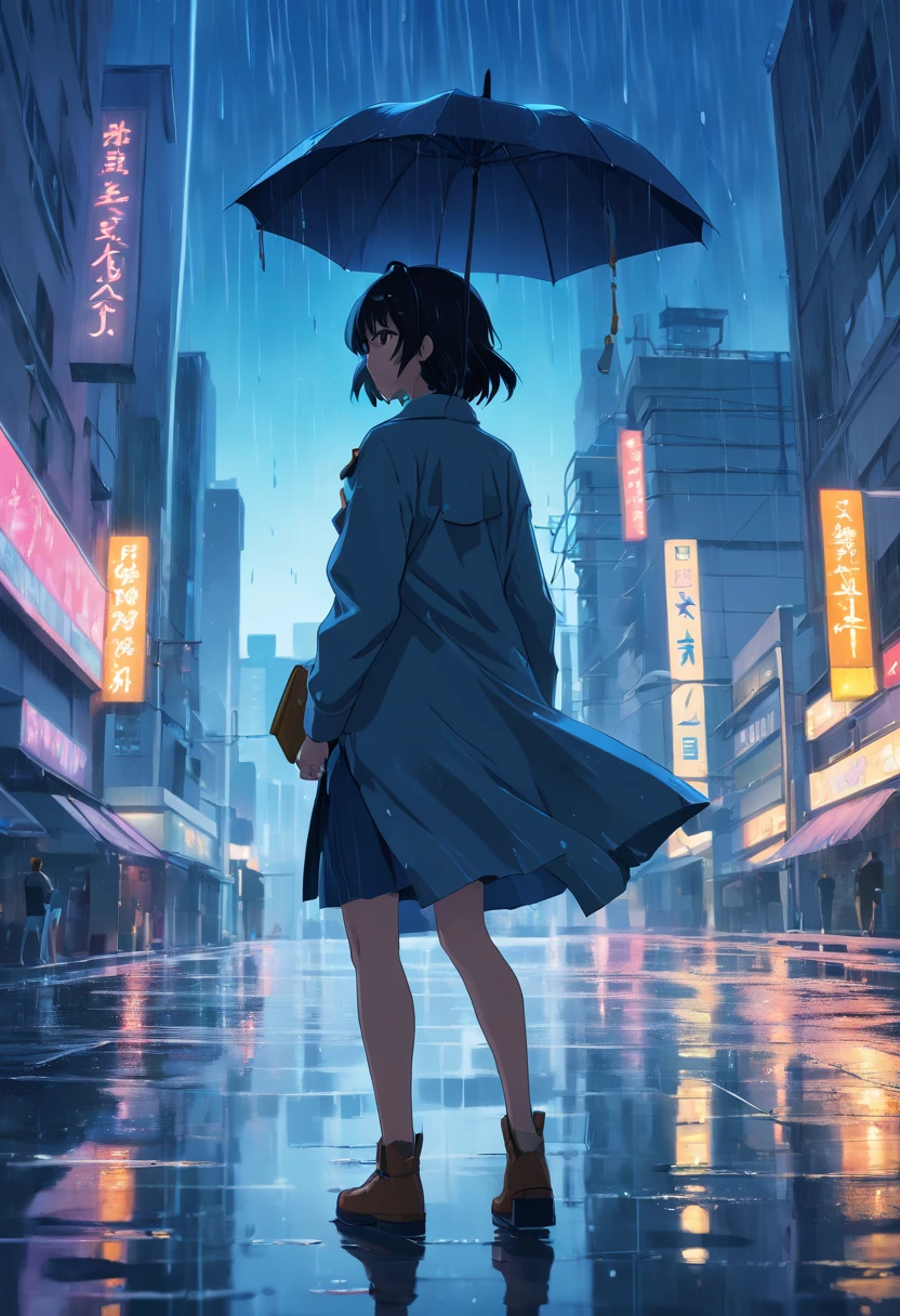 (best quality,4k,8k,highres,masterpiece:1.2),ultra-detailed,(realistic,photorealistic,photo-realistic:1.37),Batman, dark knight, on top of a building, dark and rainy sky, gloomy atmosphere, textured black suit, vigilant expression, glowing bat symbol, dramatic lighting, Gothic architecture, urban landscape, city lights, pouring rain, wet reflections, intense cinematic feel, striking silhouette, mysterious shadows, vibrant colors, chilling aura.