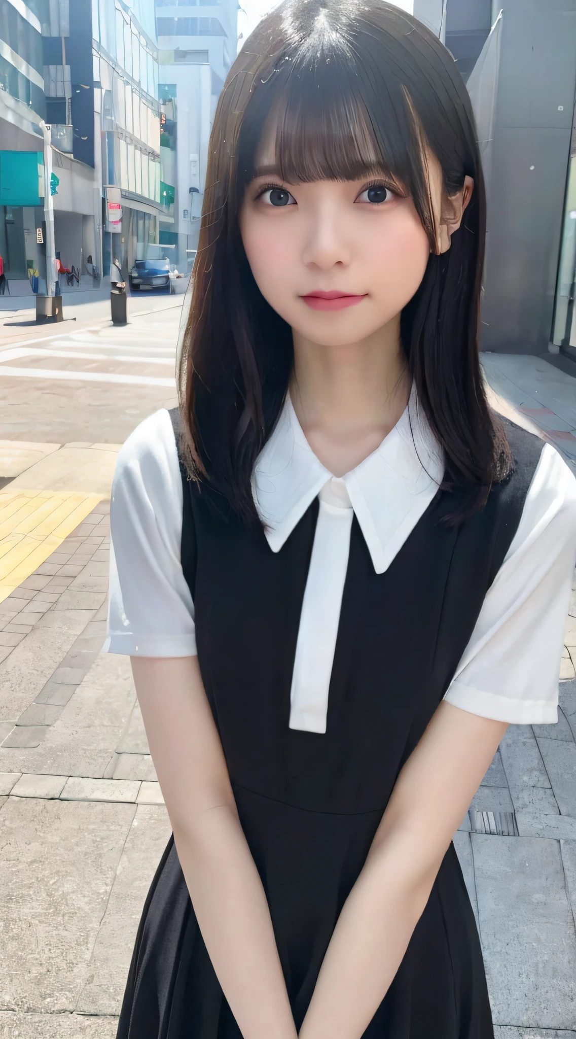 mix4, (8K, Raw photography, Top image quality, masterpiece: 1.45), (realisitic, Photorealsitic: 1.37), one girls, cute little, A city scape, natta, Sateen, Wetty, profetional lighting, photon maping, Radio City, physically-based renderingt, Gradient black hair, white hair, short curly hair, a handsome, girl with, (((Randomly generated plain clothes))), Top Quality Photos, hight resolution, 1080p, (clearface), (Detailed face description), (Detailed hand description), (masterpiece), (Exquisite CG)、extreme light and shadows、dishevled hair、master work、abundant detail、(Fine facial features)、(top quality photo)、(masuter piece)、(A detailed eye)、Look in front of you、Fine clavicle、((Slender big))、((Office Looksuit)))、((Cute clothes))、((Shinjuku City))、(Shooting from random perspectives)、(((collars)))、耳Nipple Ring、A big smile、Drawing the whole body from the knees、