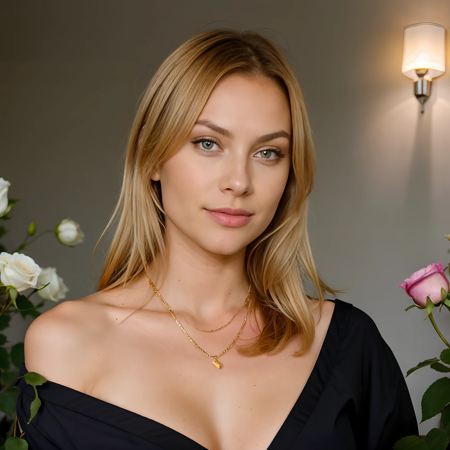 Gorgeous young shy woman, Zahn, Dunst, verschwitzt, triefend, Hot Girl, feucht, nasses blondes Haar, Viktorianische Dessous, Sexy Nachthemd, Show Cleavage, Rose petals, Beautiful face, sonnenbeschienen, im Dachgeschoss, covered with flowers and petals, Godrays (Götterstrahlen), cozy, Nasse Haut, Morgentau, Hintergrundbeleuchtung, verschwommen, Goldene Stunde, Morgenlicht, Erotische Stimmung, allein, Land, shy, Meisterwerk, best quality, Ultra-detailliert, nur, Rauch, Schatten, Kontrast, nahaufnahme, Filmisches Licht, Seitliche Beleuchtung, ultra high resolution, Bester Schatten, .RAW, 4K, sexy, Spaltung