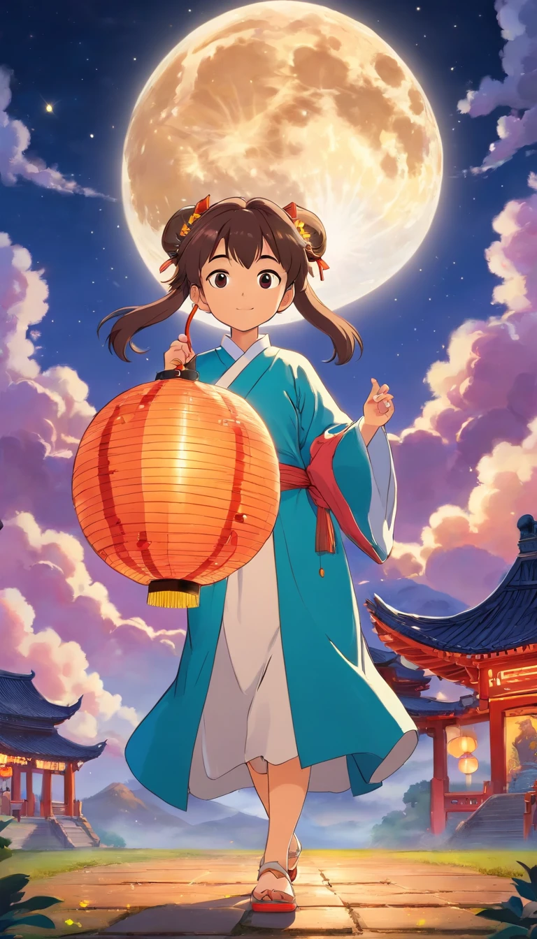 Mid-Autumn Festival, a lovely fairydressed in ancient Chinese clothes, and arabbit playing beside the girl, moon cakesauspicious clouds, behind a huge moon, warmcolors, abstract pictures, surrealism, Pixarstyle, 3D effects, Disney style, clear outlinelight, edge light, fantasy, spot light, 8k --ar 3:4