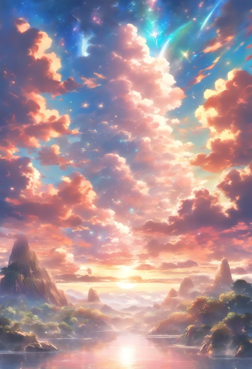 "Imagine uma paisagem celestial com cores suaves e brilhantes, where the humble and the stripped of pride are represented in a serene and welcoming manner. Create a scene that conveys the idea that 'Blessed are the poor in spirit, for theirs is the kingdom of heaven.'Use your creativity to portray the serenity and grace of this divine realm."