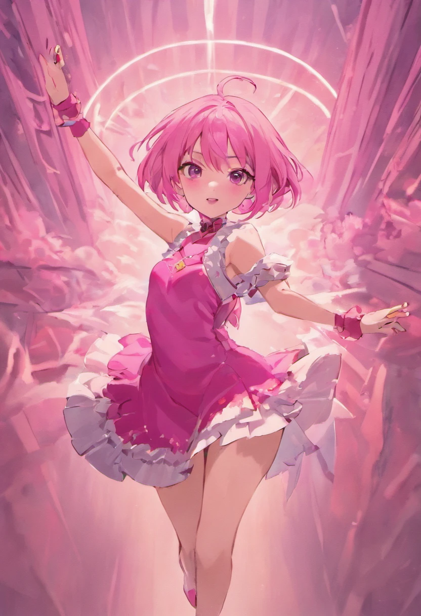 Cute girl with knee high socks with pink boxing gloves belly punch in the corner of the ring
