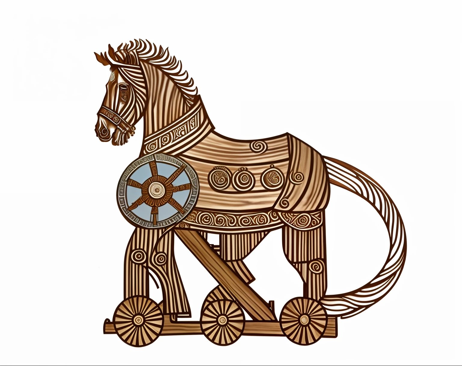 There is a wooden horse，There is a wooden wheel on it, Trojan War, sleipnir, chariot, centaur horse, cavalos, centaur horse, toy design, author：Sigrid Yälten, anthropomorphic horse, Wooden, centaur, a wooden log, centaur from greek mythology, author：Jorgan Nash