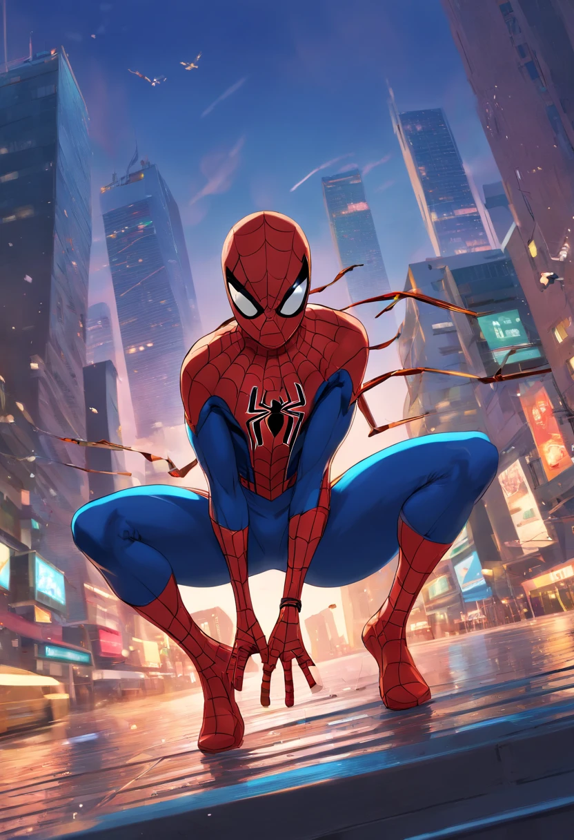 Homem-Aranha, Swing through the city at dusk with incredible agility and speed. [estilingue de teia], [dinamic poses], e [acrobatic movements] show off your amazing skills. Seu traje possui cores vermelhas e azuis vibrantes, [tecido texturizado], e requintado [Detalheo]. The scene is illuminated by [Luzes da cidade] e [Sunset tones], create a dramatic atmosphere. The city's skyscrapers serve as a majestic backdrop, Enfatizeo o ambiente urbano. Com a mais alta qualidade de imagem de (best quality, 4k, 8k, Altas, master part:1.2), Every detail is [ultra-detalhado], do intrincado [Web Standards] in his suit for the individual [Chuva] Apanhado no ar. A obra de arte combina os estilos de arte de [comic book] e [realismo], Mescleo o mundo de fantasia com um toque de [fotorrealismoo:1.37]. The dynamic composition and [dramatic angles] increase sense of action and intensity. This prompt ensures an impressive depiction of Spider-Man in all his web-like glory.