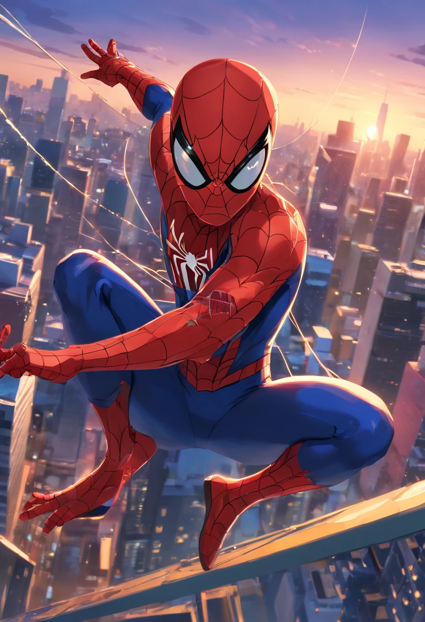 Homem-Aranha, Swing through the city at dusk with incredible agility and speed. [estilingue de teia], [dinamic poses], e [acrobatic movements] show off your amazing skills. Seu traje possui cores vermelhas e azuis vibrantes, [tecido texturizado], e requintado [Detalheo]. The scene is illuminated by [Luzes da cidade] e [Sunset tones], create a dramatic atmosphere. The city's skyscrapers serve as a majestic backdrop, Enfatizeo o ambiente urbano. Com a mais alta qualidade de imagem de (best quality, 4k, 8k, Altas, master part:1.2), Every detail is [ultra-detalhado], do intrincado [Web Standards] in his suit for the individual [Chuva] Apanhado no ar. A obra de arte combina os estilos de arte de [comic book] e [realismo], Mescleo o mundo de fantasia com um toque de [fotorrealismoo:1.37]. The dynamic composition and [dramatic angles] increase sense of action and intensity. This prompt ensures an impressive depiction of Spider-Man in all his web-like glory.