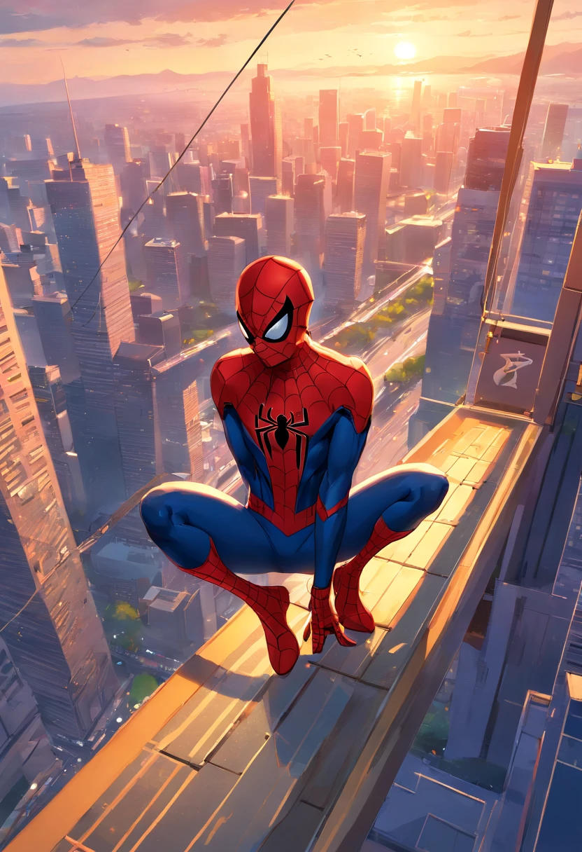Homem-Aranha, Swing through the city at dusk with incredible agility and speed. [estilingue de teia], [dinamic poses], e [acrobatic movements] show off your amazing skills. Seu traje possui cores vermelhas e azuis vibrantes, [tecido texturizado], e requintado [Detalheo]. The scene is illuminated by [Luzes da cidade] e [Sunset tones], create a dramatic atmosphere. The city's skyscrapers serve as a majestic backdrop, Enfatizeo o ambiente urbano. Com a mais alta qualidade de imagem de (best quality, 4k, 8k, Altas, master part:1.2), Every detail is [ultra-detalhado], do intrincado [Web Standards] in his suit for the individual [Chuva] Apanhado no ar. A obra de arte combina os estilos de arte de [comic book] e [realismo], Mescleo o mundo de fantasia com um toque de [fotorrealismoo:1.37]. The dynamic composition and [dramatic angles] increase sense of action and intensity. This prompt ensures an impressive depiction of Spider-Man in all his web-like glory.