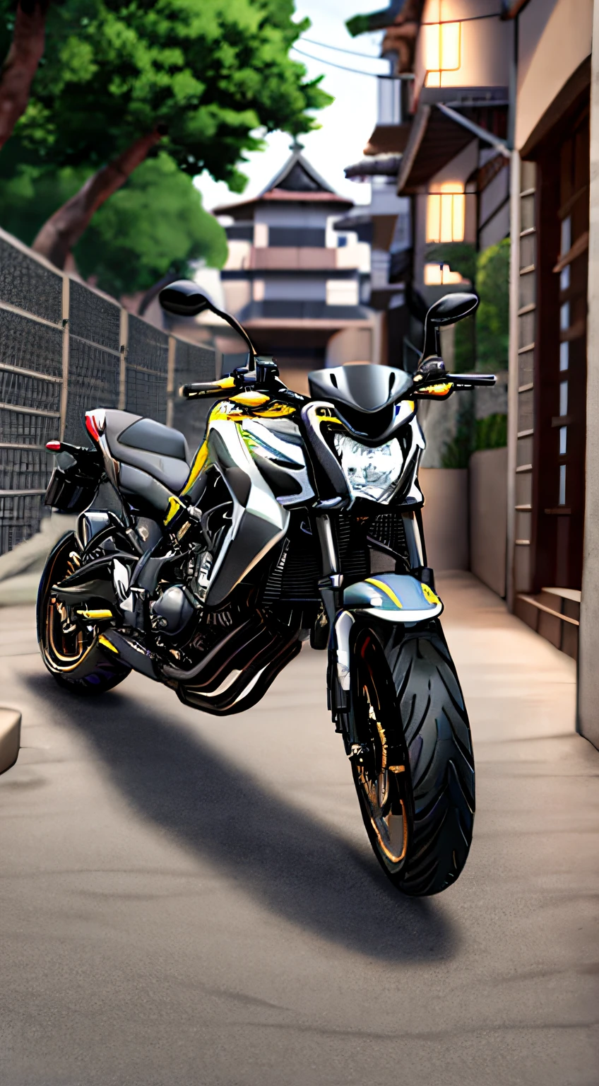There is a photo of a motorcycle parked in the gravel, 2015, 2 0 1 5, yoshimura exhaust, motocicleta, 2 0 1 1, 2011, motocicleta, Captura de tela ampla, 2016, 2014, 2 0 1 6, 2 0 1 4, Samurai vinyl wrap, touring, 2 0 1 2, 1 homem na moto com filha de 10 anos na garupa ambos com cabacete obra-prima, melhor qualidade, quarenta anos, moto,cb 650, Stone floor, gravel and background, trees, palm trees , chuva, tempestade, corpo inteiro, facial hair, homem, beco escuro, , envelhecido, casaco preto, beco, moto preta, eight heads tall, escuro, estrada, homem, chuva, cigarro,