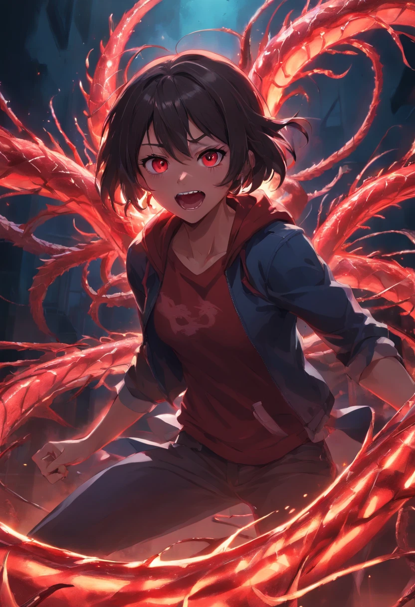 best quality,highres,ultra-detailed,photorealistic:1.37,portrait,charcoal sketch,dark background,intense red color,sharp focus,glowing eyes,menacing smile,venomous liquid,spider web,snake-like tongue,writhing tentacles,exaggerated fangs,muscular physique,spiky texture,dripping saliva,ominous atmosphere,shadowy lighting,violent energy,twisted pose,fierce expression,blood red and black color scheme,menacing presence,monster transformation,aggressive stance,demonic feature,slimy texture,evil grin,sinister presence,hyper-realistic detail,terrifying creature,dangerous and wild appearance,devilish aura,foreboding ambiance,ferocious character,unleashed power,vicious personality