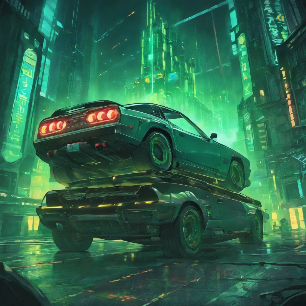 Electric muscle car from the future,blade runner, Have on the street,the street,Fragmentation,Background of the ruins,detailedbackground