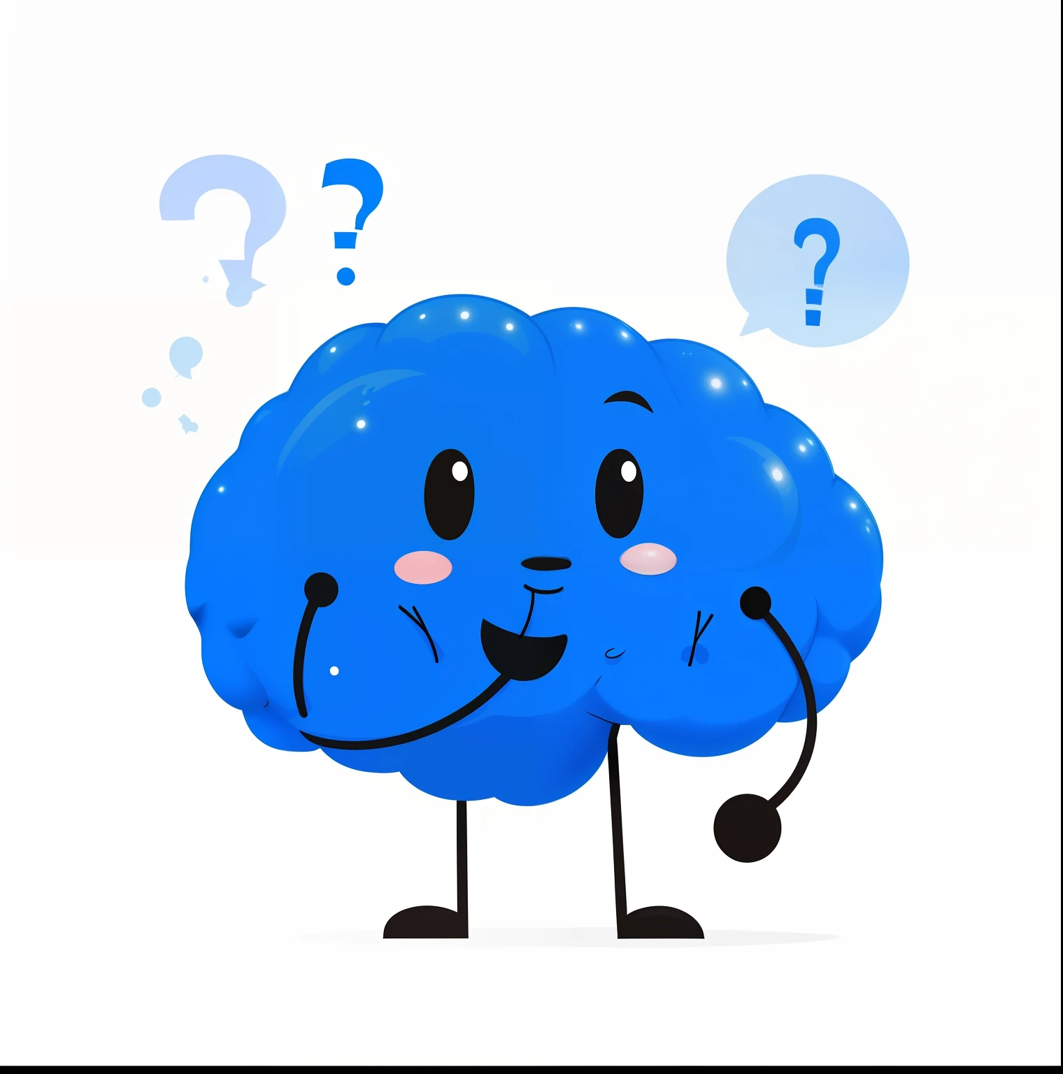 cartoon brain with question mark on face and a question mark on head, blue brain, mind character, Brains, ๐๐๐โบ๐๐๐, puzzled expression, divertido, atencioso ), ๐ as ๐ as ๐ค as ๐ฝ as ๐ณ, thoughtful expression, Postagem no Reddit, confuso, com um fundo azul, do you want to know