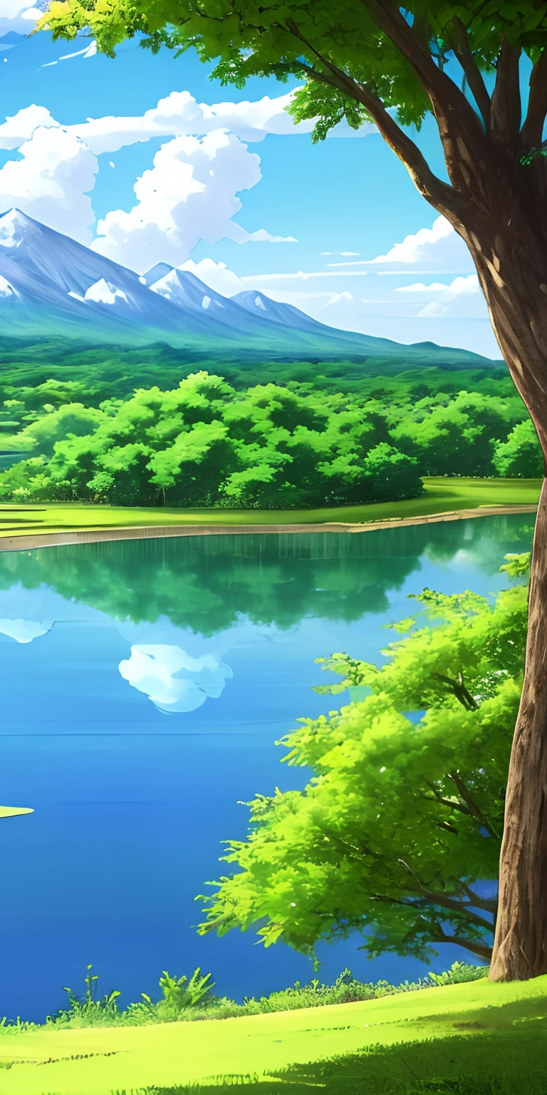 Anime landscape with a tree and a lake in the foreground, arte de fundo do anime, natureza anime, papel de parede de paisagem anime, scenery art detailed, fantasy tree, Anime Art Wallpaper 4K, Anime Art Wallpaper 4K, scenery artwork, Anime natureza Wallpap, Anime Art Wallpaper 8K, magic tree, Bela arte UHD 4K, Fundo do anime, Paisagem do anime, paisagem campestre anime