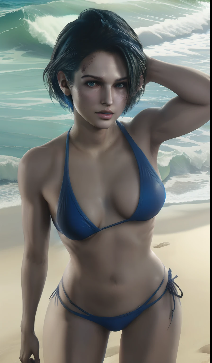 Jill Valentine em uma praia, in a bikini, 4k, sensualizing for camera