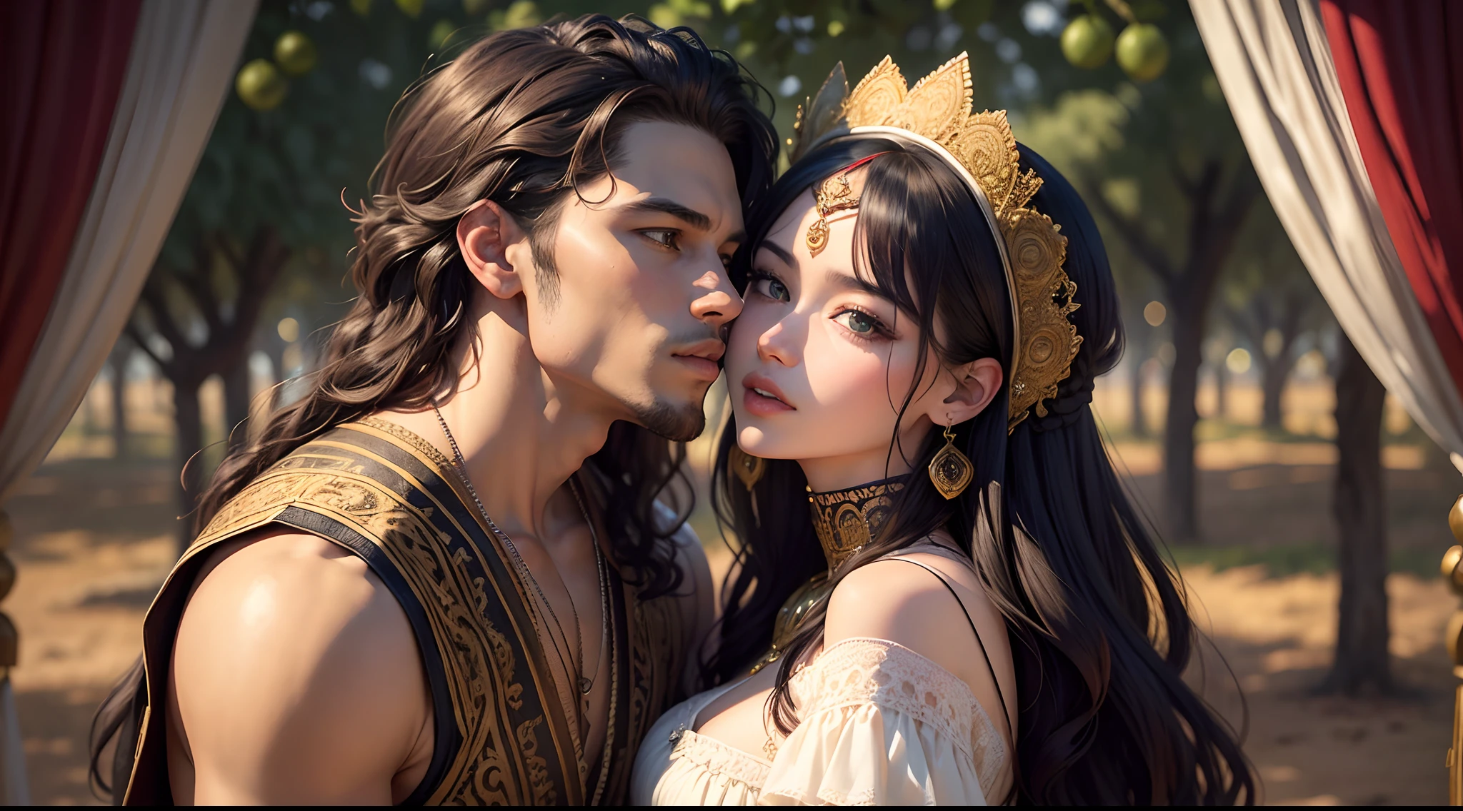 Goddess parvati, animated style, closeup shot, anime wearing a red and green combination indian dress (saree or lahaenga choli), long black wavy hair untied decorated with hair ornaments and jewellery, innocent expression, bright big blake eyes, holding a flowers, natural beauty, vibrant colors, dreamy, northern light, pink bubble, romantic, soft lighting, vintage aesthetic