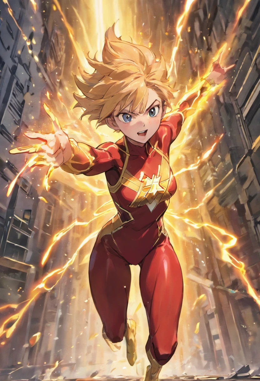 masterpiece, best quality, 1girl, female, superhero, leotard, bare legs, boots, matching boots, medium breasts, light particles, wind particles, aura, stand, standing, highleg, twirl, spin, tornado, tornado twirl, tornado spin, whirlwind, wind particles, city backdrop, time travel, solo,
