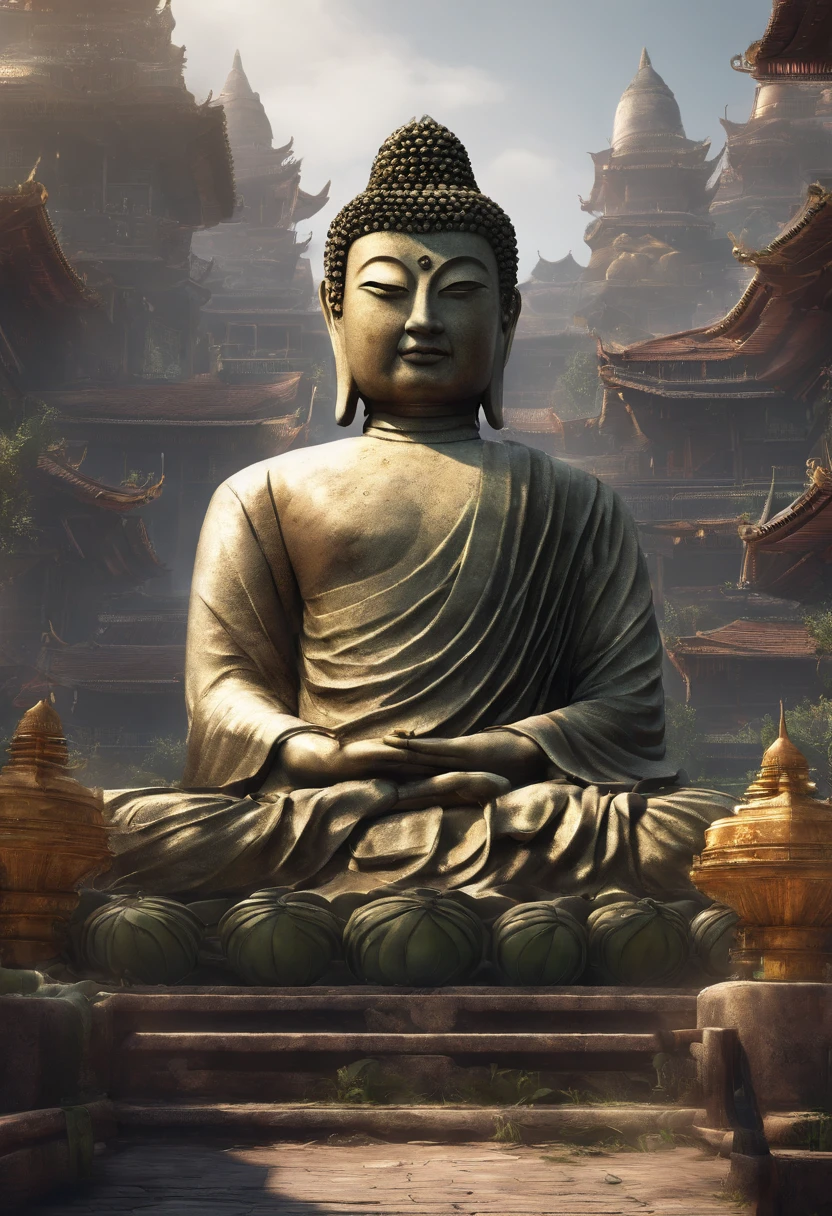 (The upper body of a giant tall Buddha statue in the distance:1.5,),(race
Bopunk city background:1.2),(真实感:1.4),(best qualtiy:1.0),(Super high ratings:1.0),8K, RAW photos,(tmasterpiece:0.2),ultra - detailed,(Pilgrims on the road:0.8)
