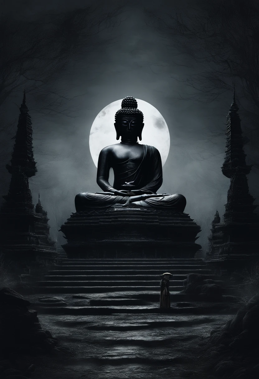 The artwork of the masterpiece is predominantly dark in style,In the distance stands a gorgeous black Buddha statue,Huge and awesome。Pilgrims on the road slowly advance along the stately stone steps,See this magnificent sight。The details are extremely delicate,It's hard to stop and watch。Official art showcases high-quality craftsmanship,Bring viewers an unimaginable visual experience。This painting is HD 8K wallpaper,Will take you into a mysterious and sacred world。