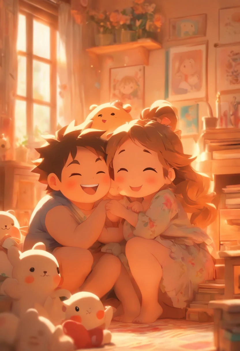 (best quality,highres),(realistic:1.37),chibi art,portrait,1 family,1 father,1 mother,1 child baby girl,happy family,home sweet home,loving couple,joyful parenting,tender moment,cute expressions,cartoon style,soft colors,warm lighting,cozy atmosphere,giggles in the air,toys scattered around,lovingly decorated walls,comfortable furniture,playful family scene,warm smiles,happiness and love radiating,adorable chubby cheeks,parental affection,lovely outfits,soothing background music