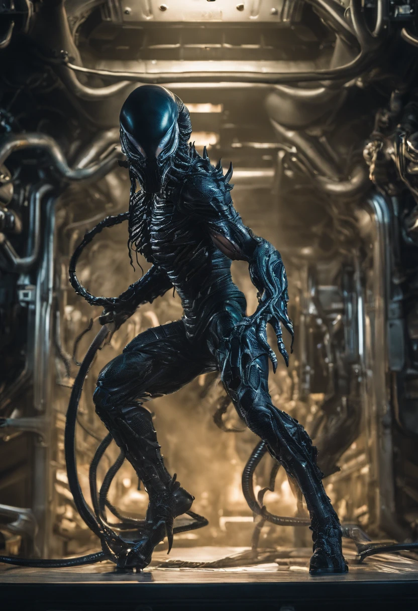 Venom fuses the Predator，Full body photo，Liquid armor，Delicate picture