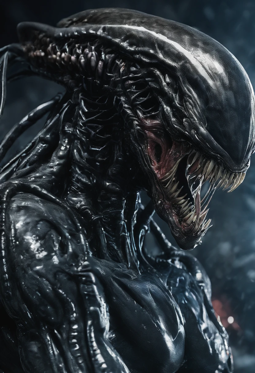(((Extreme close-up Xenomorph Alien the eighth passenger fusion Cell Imperfect surreal and cinematic images Color Splash images)),(((Front Images)))