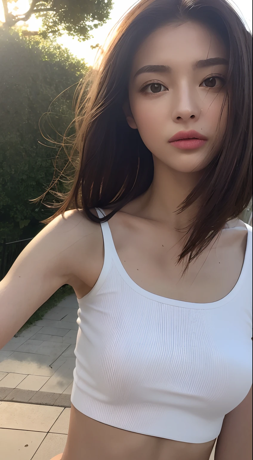 ((Realistic lighting, top quality, 8K, Masterpiece: 1.3)), Clear Focus: 1.2, 1 girl, Perfect figure: 1.4, Slim abs: 1.1, (((Dark Brown hair)), (White Tube Top: 1.4), (Outdoor, Night: 1.1), Street, Ultra Slender Face, Narrow Eyes, Double Eyelids,