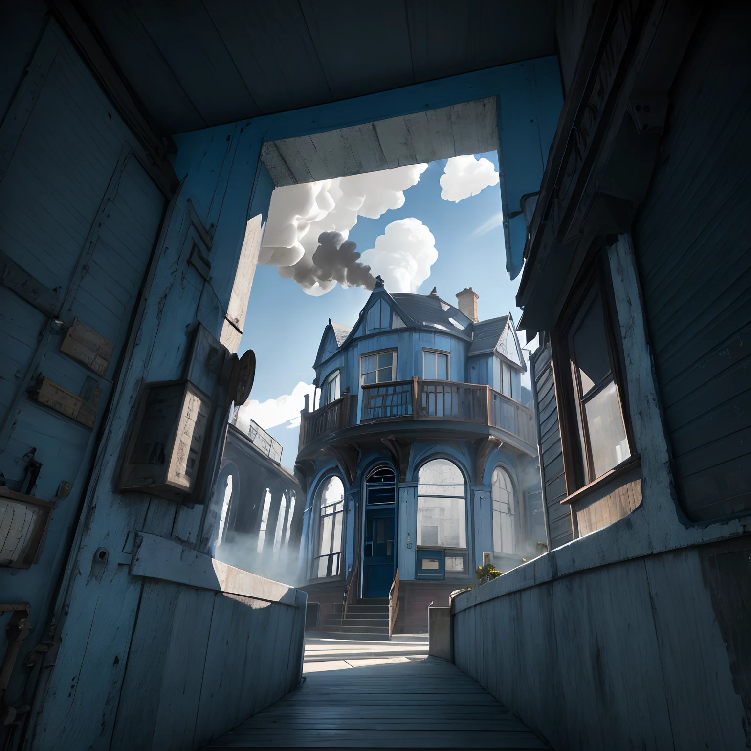 Steam Age architecture，The color is blue-white