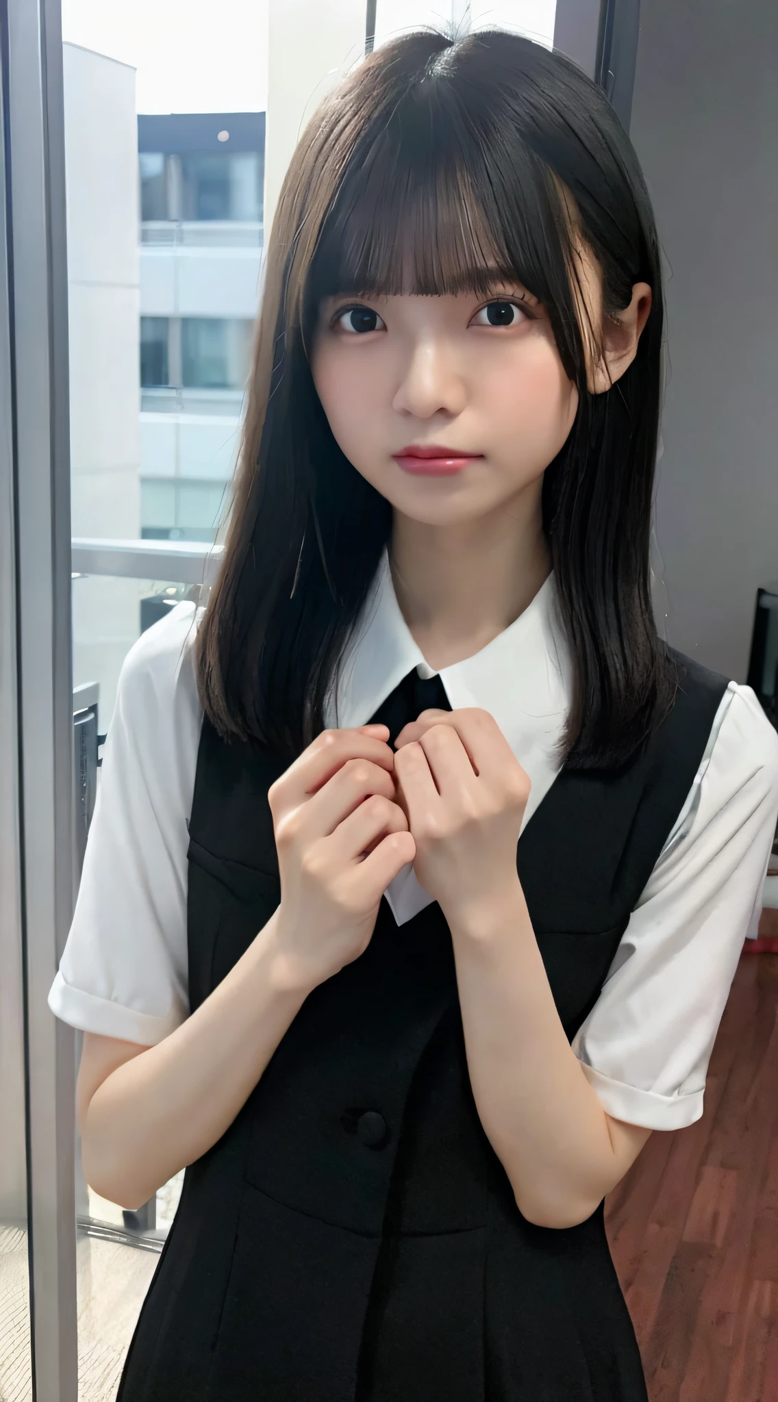 mix4, (8K, Raw photography, Top image quality, masterpiece: 1.45), (realisitic, Photorealsitic: 1.37), one girls, cute little, A city scape, natta, Sateen, Wetty, profetional lighting, photon maping, Radio City, physically-based renderingt, Gradient black hair, white hair, short curly hair, a handsome, girl with, (((Black recruit suit))), Top Quality Photos, hight resolution, 1080p, (clearface), (Detailed face description), (Detailed hand description), (masterpiece), (Exquisite CG)、extreme light and shadows、dishevled hair、master work、abundant detail、(Fine facial features)、(top quality photo)、(masuter piece)、(A detailed eye)、Look in front of you、Fine clavicle、((Slender big))、((Office Looksuit)))、((Clothing for working people to come to work))、((Shinjuku City))、(Shooting from random perspectives)、(((collars)))、耳Nipple Ring、A big smile、Drawing the whole body from the knees、neck tie、Black jacket、White shirt