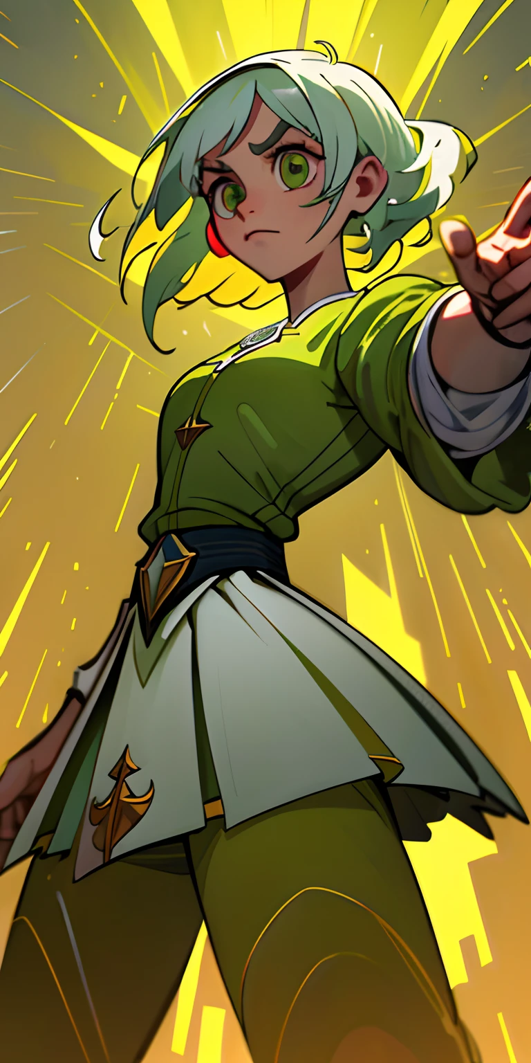 ((qualidade de obra-prima)), melhor qualidade, incredibly detailed illustration, uma garota com poderes tempestuosa , uniforme, Pose heroica, cores vibrantes, lighting dramatic, Capturing the essence of the hero.