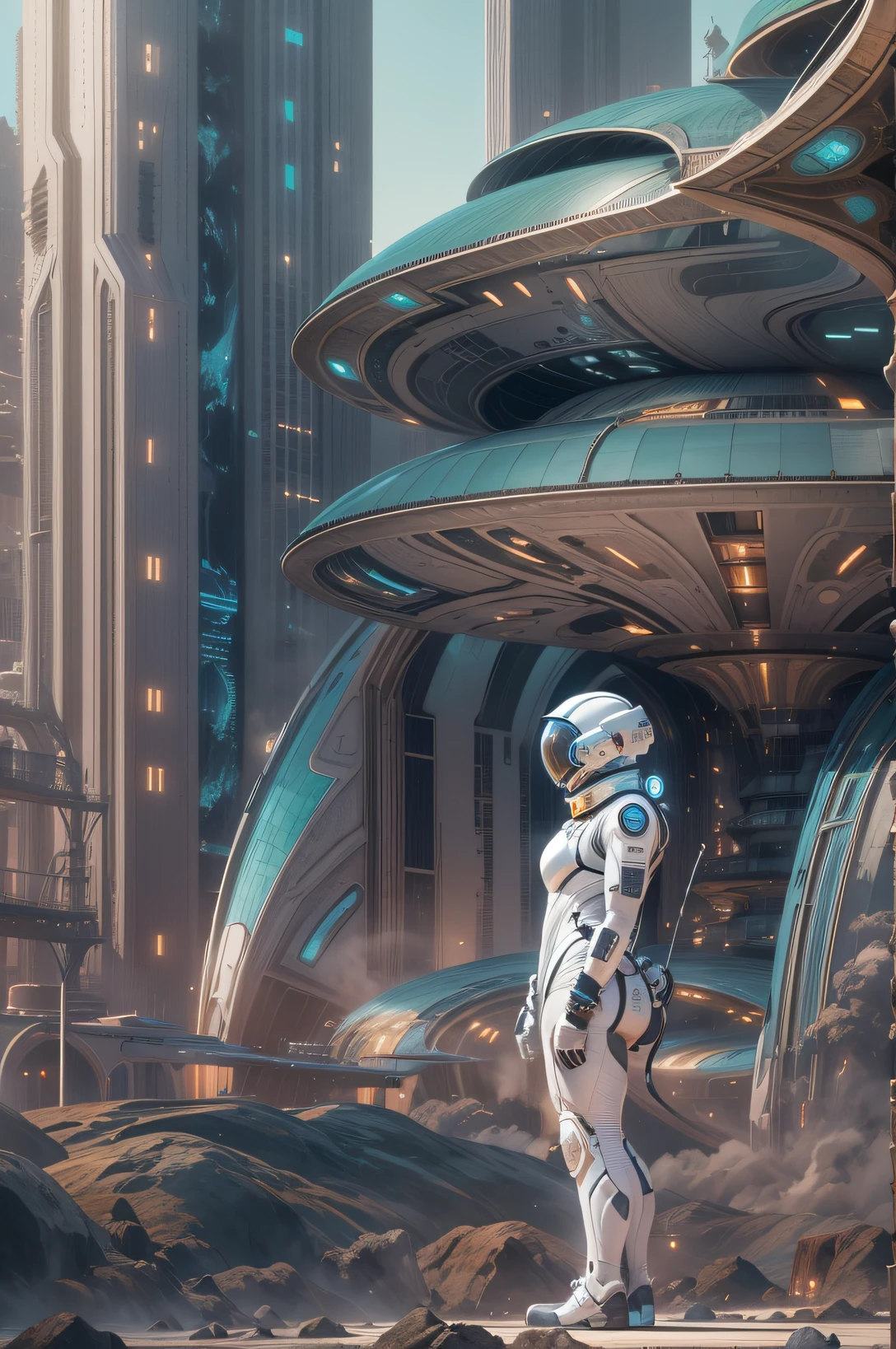 Cidade futuristica, fanciful, 24th century 32K(tmasterpiece,k hd,hyper HD,32K),Light and thin spacesuit