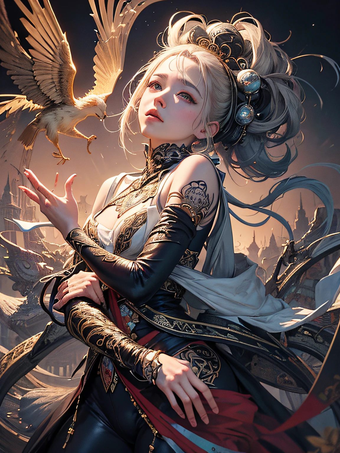 official art, unity 8k wallpaper, ultra detailed, beautiful and aesthetic, masterpiece, best quality, (zentangle, mandala, tangle, entangle), (fractal art:1.3) , 1girl, extremely detailed, dynamic angle, cowboyshot, the most beautiful form of chaos, elegant, a brutalist designed, vivid colours, romanticism, by james jean, roby dwi antono, ross tran, francis bacon, michal mraz, adrian ghenie, petra cortright, gerhard richter, takato yamamoto, ashley wood, atmospheric, ecstasy of musical notes, streaming musical notes visible