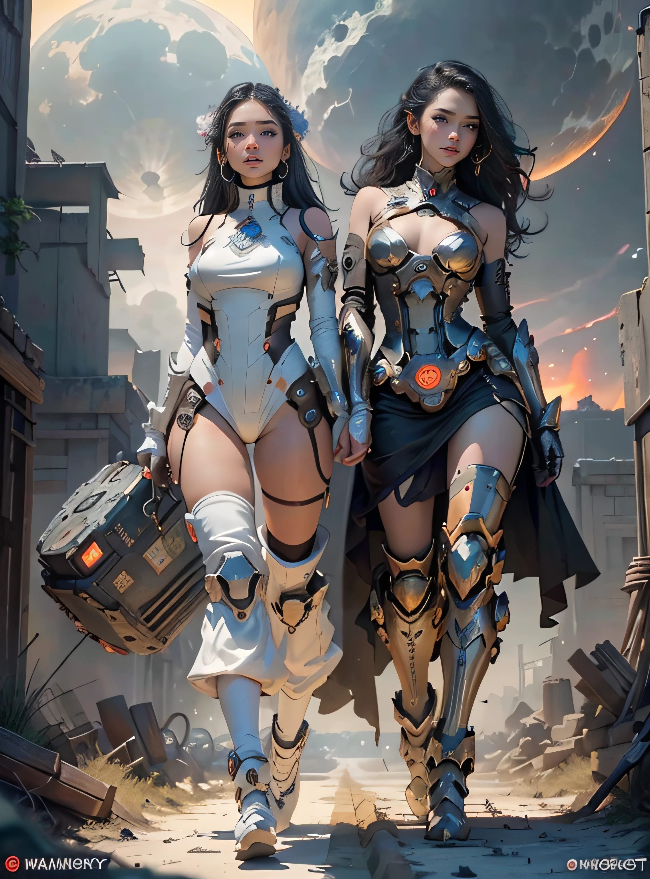 realistic visual effects,attractive beautiful,dramatic contrast,Gentle lighting,Delicate warmth,the soft light,hyper HD,Extremely colorful,best qualityer,perfect female shape,HighDynamicRange,long eyelasher,Unbeatable masterpiece,paleskin,putting makeup on,Sexy goddess,Large mechanical gears,Strange sky,The setting sun burns the clouds,8K high quality,Sexy goddess,A pair of big eyes are beautiful and moving,White skin,Makeup,Sexy outfit,【Background with】Large gears,Blue light comes out,Large gears,Doomsday ruins,Giant tornado,Strange sky,The setting sun burns the clouds,Multiple planets,The end of the world,Multiple planets,Mards,Jupiter,Mercury,Strange sky,Giant tornado。