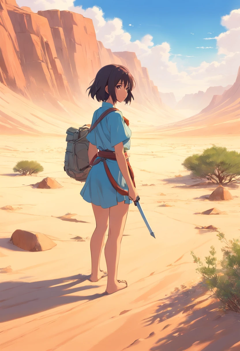 junior high school nudist、Severely torn clothes are scattered、Fighting the sandstorm、Fighting strong winds、walk with a wide stance、Dynamism、crowd