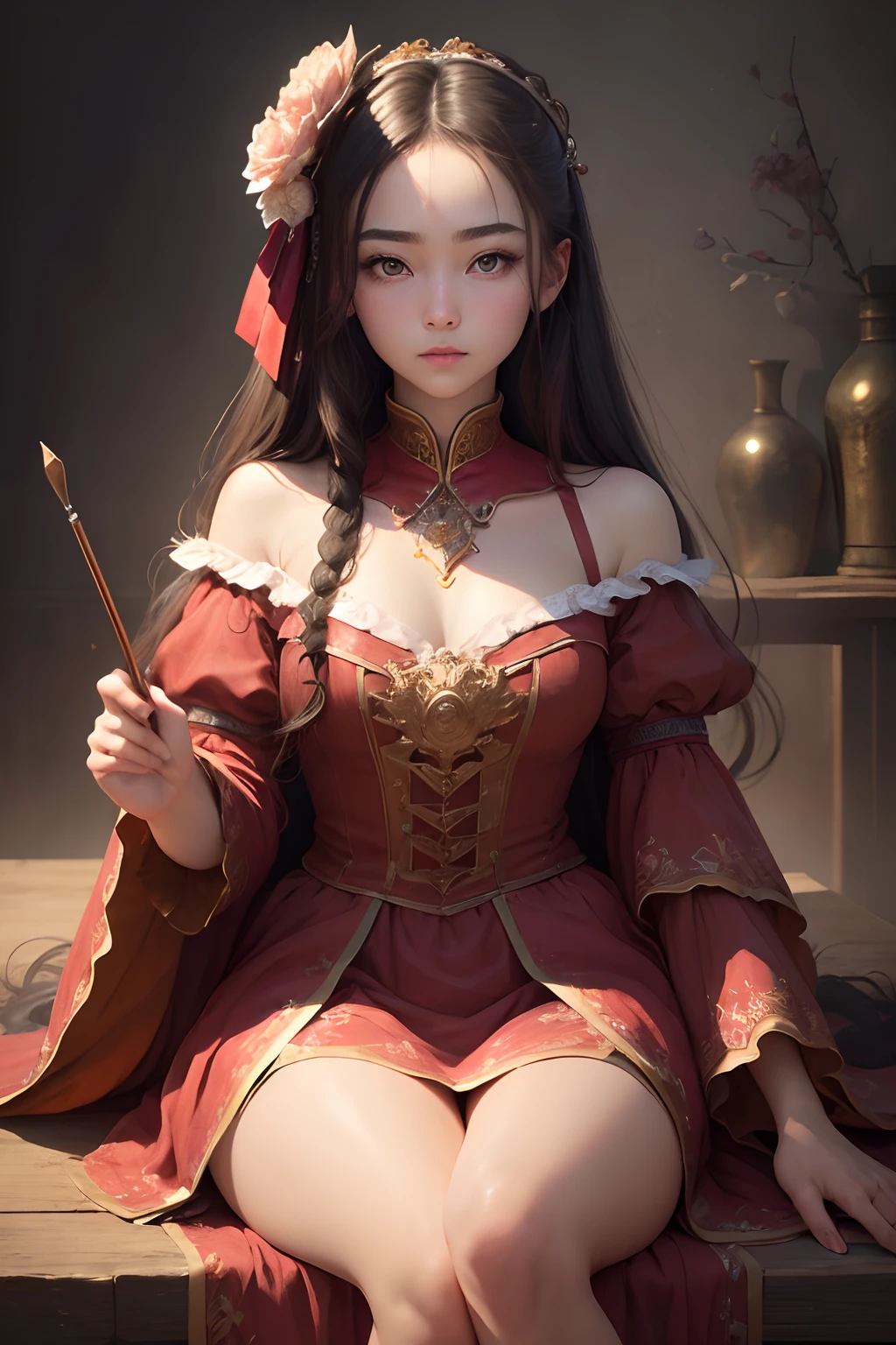 (top-quality:1.4)、(​masterpiece:1.4)、(hight resolution:1.2)、(ighly detailed:1.2)、Human body ratio、
1girl in、Front face、perfect fingers、Thin eyebrows、Clean and well-groomed hands