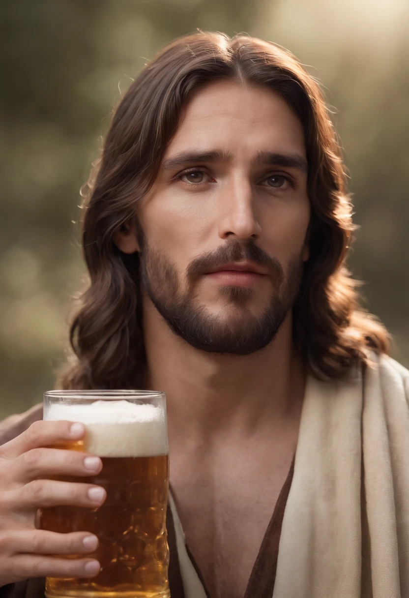 JESUS IN THE CROSS, WITH ONE BEER IN EACH HAND