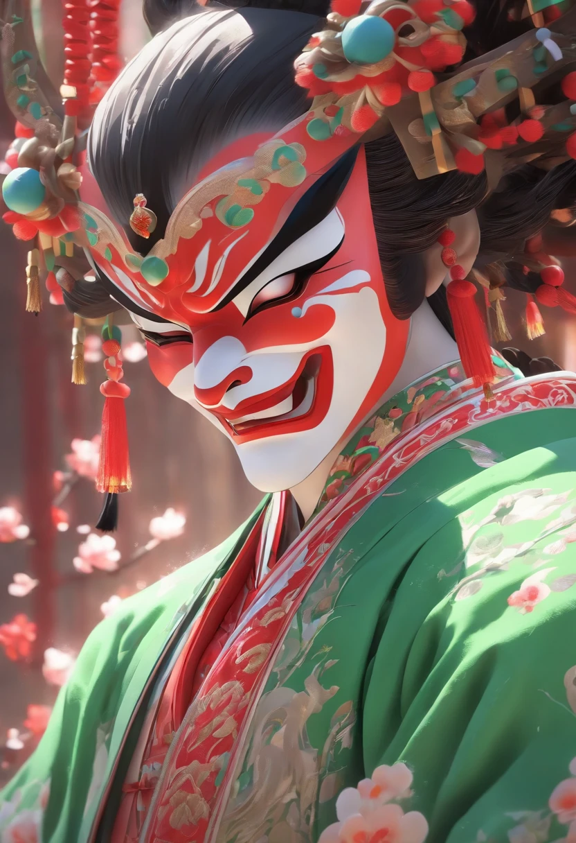 China-style,Chinese drama,Peking Opera costumes,Douertun costume,Drama Facebook,green color,中景 the scene is,super-fine,ultra - detailed,high qulity,8K ,Sharply focus the eyes,highly detailed surreal vfx,oc rendered, - AR 16:9 --q 2 --s 1000