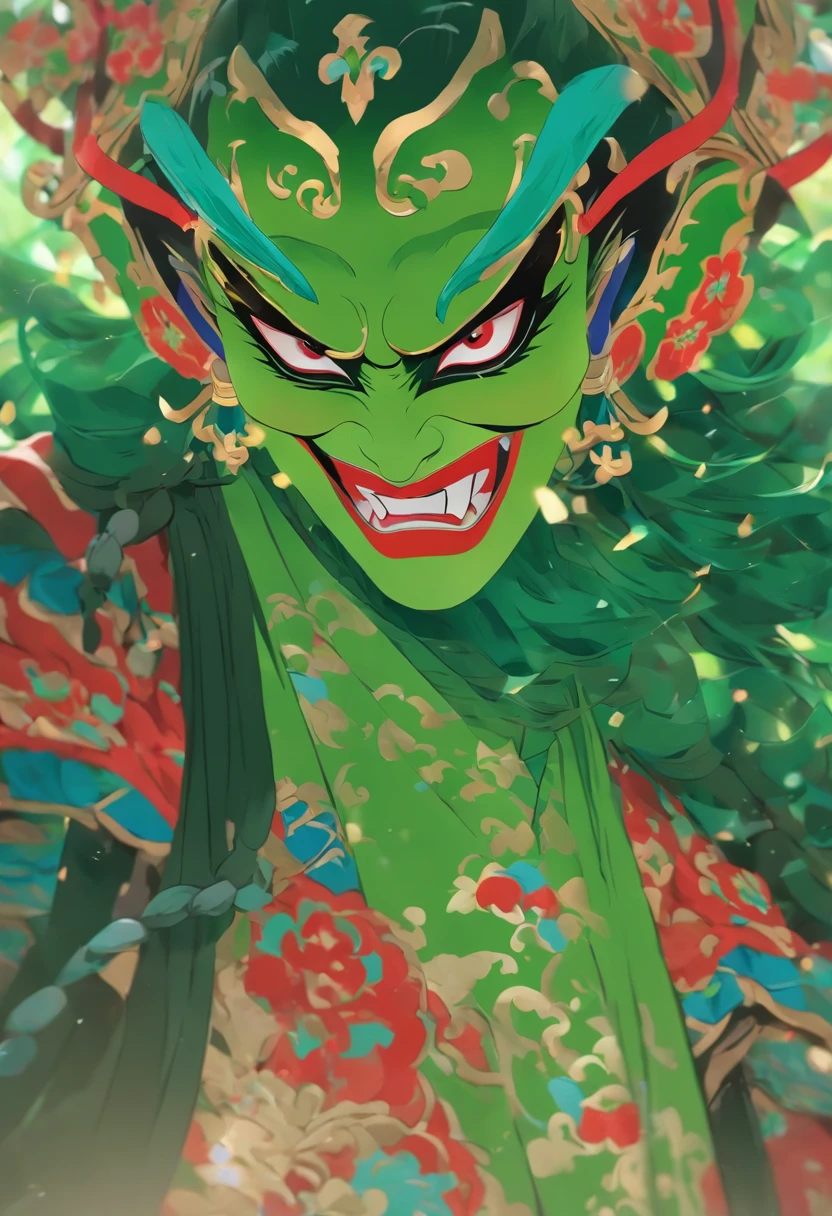 China-style,Chinese drama,Peking Opera costumes,Douertun costume,Drama Facebook,green color,中景 the scene is,super-fine,ultra - detailed,high qulity,8K ,Sharply focus the eyes,highly detailed surreal vfx,oc rendered, - AR 16:9 --q 2 --s 1000