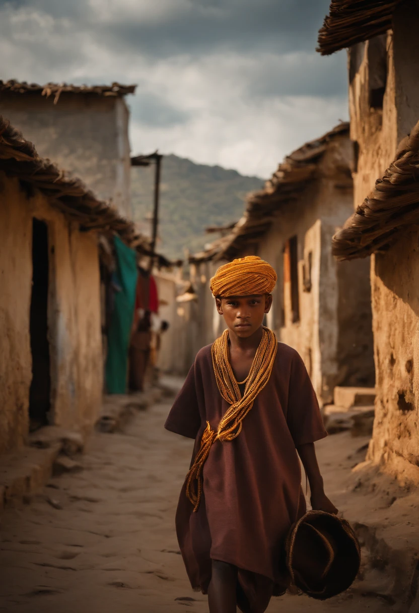 Boy 16 years old Bahian style gold cord on neck landscape slum cap of lacoste