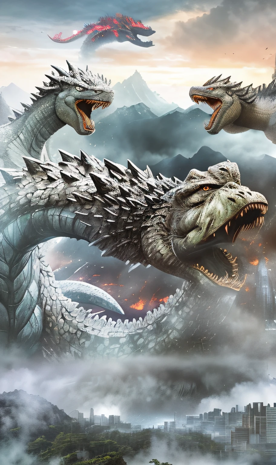Godzilla and Godzilla King Kong in the movie《Godzilla》In battles in the scene, kaiju battle, author：Adam Maczynski, wojtek fus, battle, manticore, sylvain sarrailh and igor morski, author：Alexander Kobzd, monster destroying pyongyang, Godzilla vs. Mecha Godzilla, film promotional image