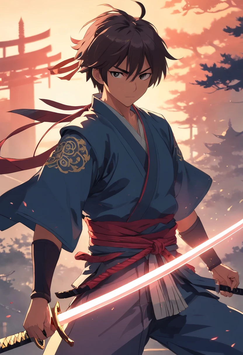 Felipe Ain as Samurai, Sword decoration, Black armor, shadowy, little beard,Blindfolded， Best quality, brutality