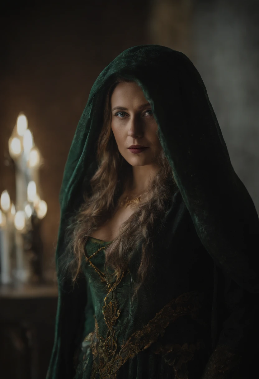 Evil ugly Witch, Douertun costume，Drama Facebook，green color，中景 the scene is，super-fine，ultra - detailed，high qulity，8K ，Sharply focus the eyes，highly detailed surreal vfx，oc rendered， - AR 16:9 --q 2 --s 1000, photo-realistic, octane render, unreal engine, ultra-realistic